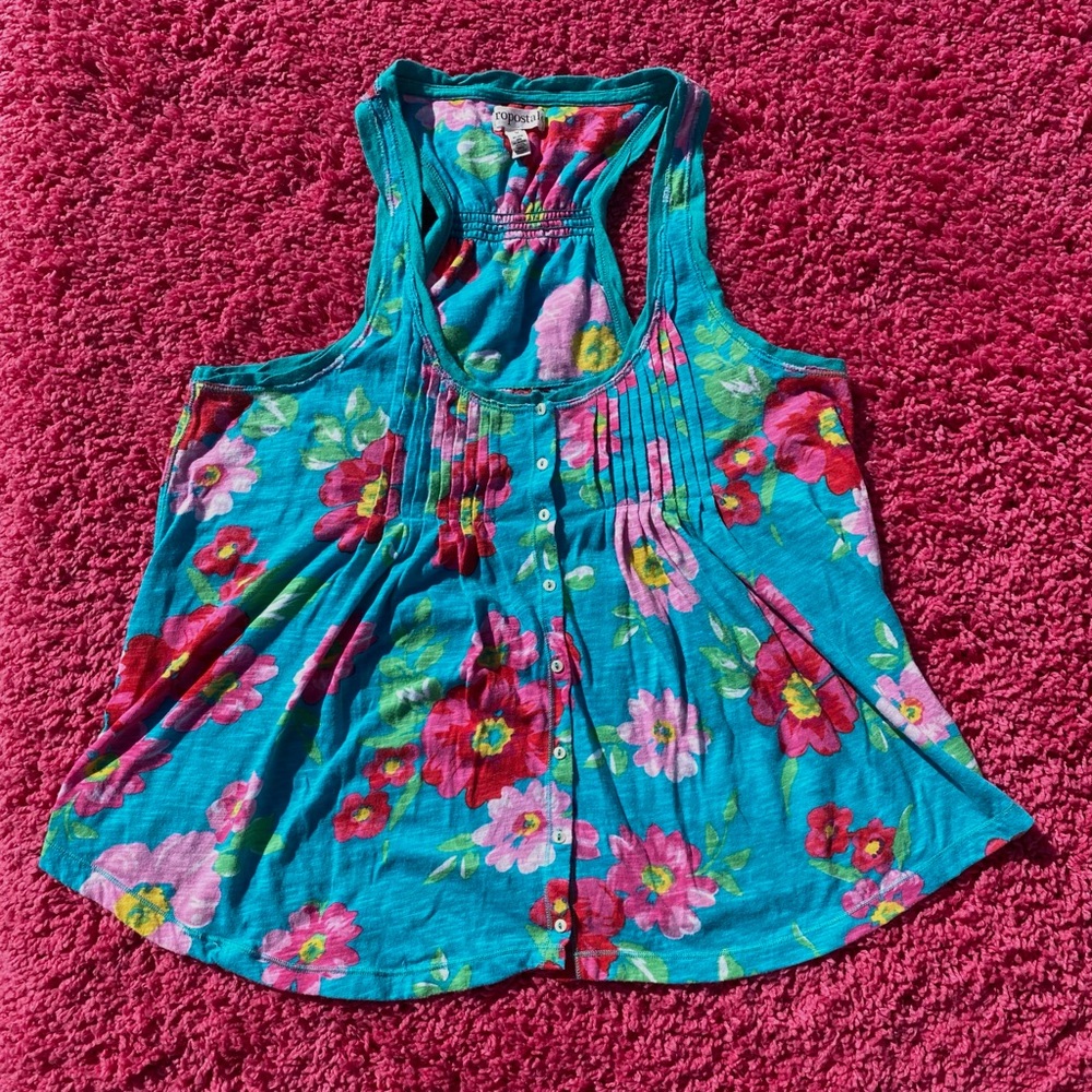 Aeropostale Turquoise Floral Tank Top
